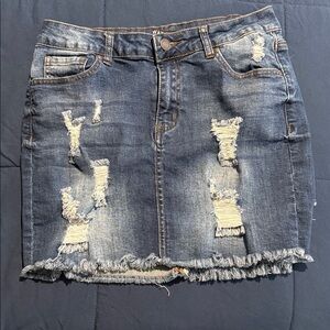 Wax Jean Blue Distressed Mini Skirt